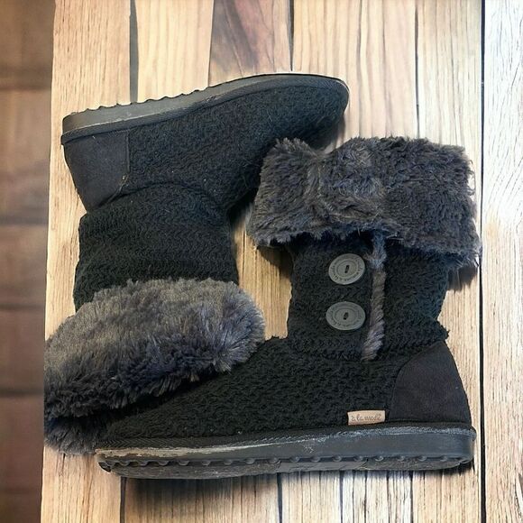 Muk Luks ALa Mode Womens Faux Fur Lined Knit Buttons Ankle Bootie Black Size 8 - Picture 1 of 9